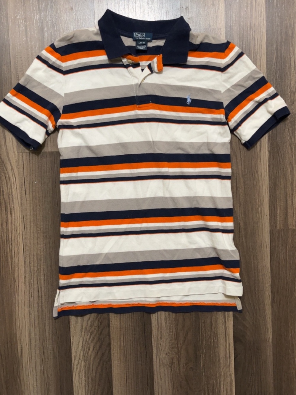 POLO RALPH LAUREN Boys Large 14-16 100% Cotton Button Polo Stripped Shirt